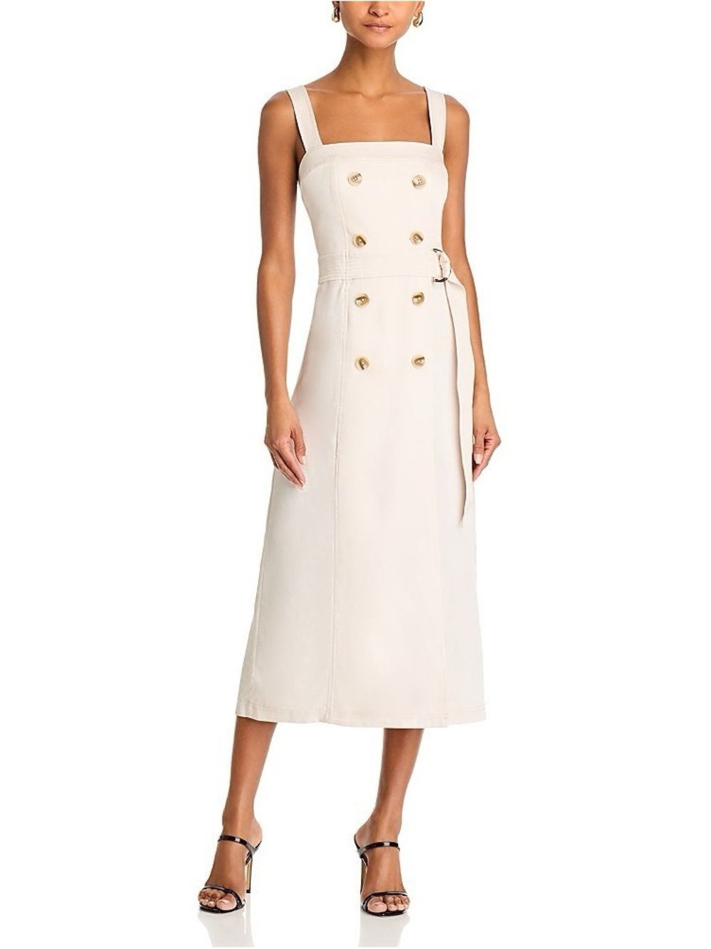 Ramy Brook Cream Sleeveless Double-Breasted Midi Dress with Belt